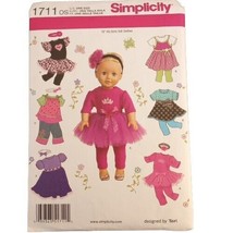 Simplicity 1711 Pattern 18&quot; 45.5 cm Doll Clothes 6 Outfits Leggings Bodice Cut - £2.41 GBP