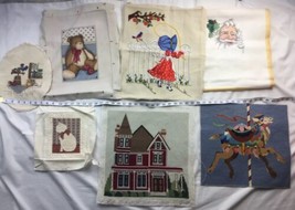 Lot of 7 Finished Or Partial UnFinished Needlepoint Cross Stitch Crewel - $59.38