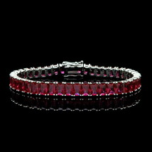 10 Ct Emerald Cut Red Ruby Tennis 7.5&quot;  Bracelet 14k White Gold Plated - £101.40 GBP