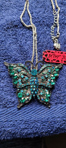 New Betsey Johnson Necklace Butterfly Blueish Greenish Rhinestone Collectible - £11.98 GBP
