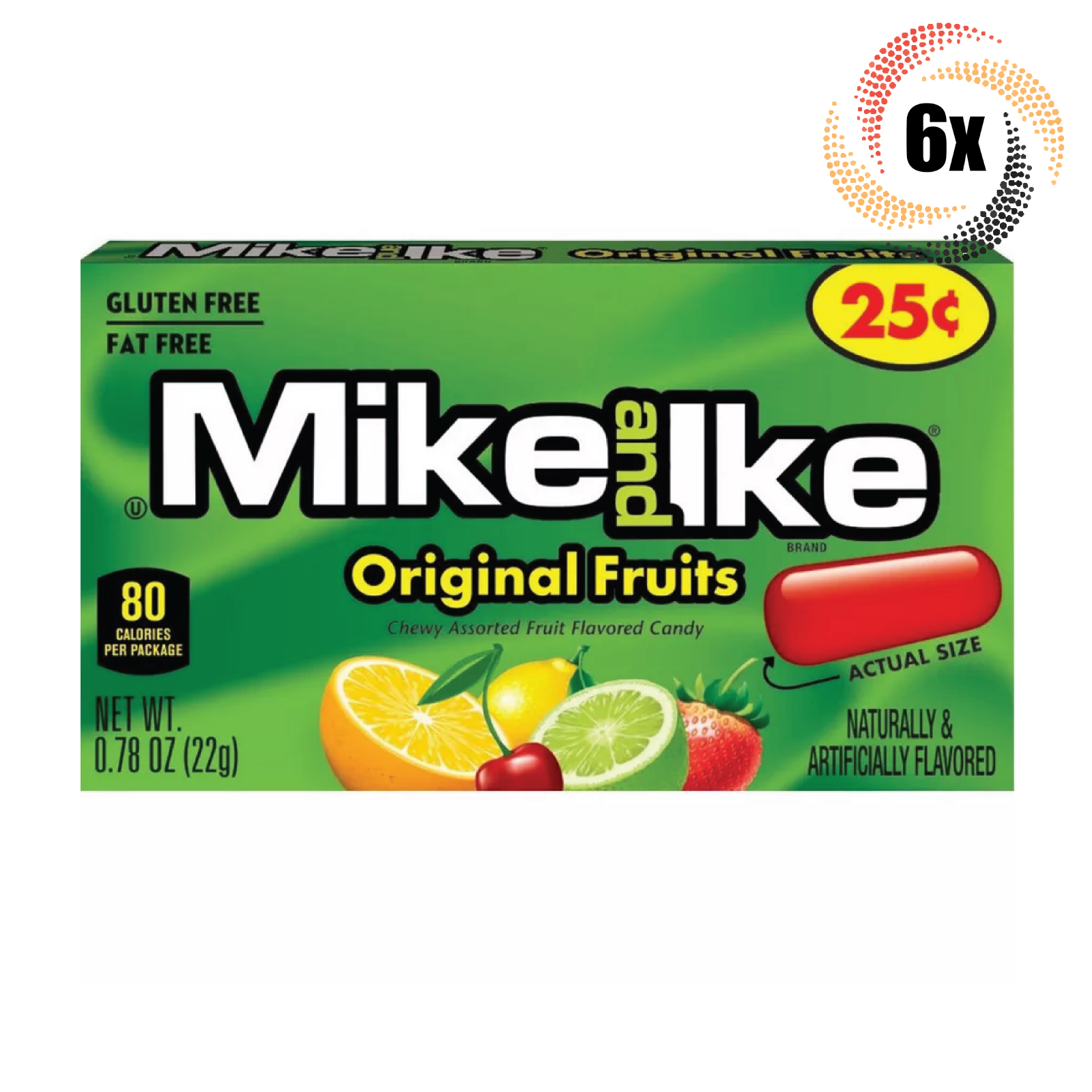 6x Packs Mike &amp; Ike Original Fruits Chewy Candy | .78oz | Fat &amp; Gluten Free - $10.32