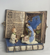 Vintage The Holy Family Nativity Set in Open Bible - Heavy Plaster Figurine - £40.75 GBP