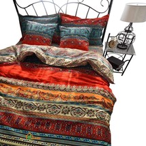 HNNSI Brushed Cotton Bohemian Duvet Cover and Fitted, Fitted Sheet Sets, Queen - £99.91 GBP