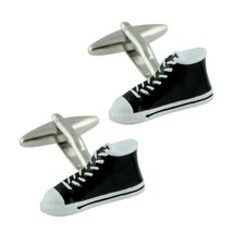Basketball Shoe Cufflinks Sneakers High Tops Top Black White Enamel w Gi... - $11.95