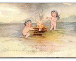 Joyous New Year Babies Starting Campfire UNP Unused DB Postcard U27 - $6.88