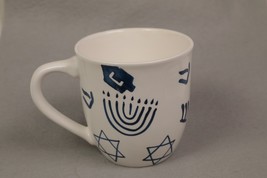 Frank Richman At Home Jewish Hebrew Hanukkah Chanukah Mug Cup Ivory &amp; Bl... - $15.90