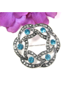 BLUE RHINESTONE Vintage PIN Brooch Silvertone Teardrop Marcasite-Pattern... - $372.26 MXN