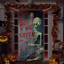 Halloween Skeleton Door Cover Decorations Large Fabric Scary Skull Banner Backdr - £20.55 GBP