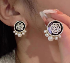 Rose pearl high-grade earrings light luxury vintage refined temperament - $19.80