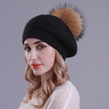 Wholesale Real Mink  Berets  Hat Ball s Winter Hat For Women Girl &#39;S  Hat Cotton - £151.87 GBP