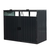 2-Can Outdoor Trash Bin Storage Shed - Stainless Galvanized Steel - $234.99