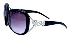 Sunglasses Women Black Silver Frame Oversize UV400 Polycarbonate Black Lens - £11.72 GBP