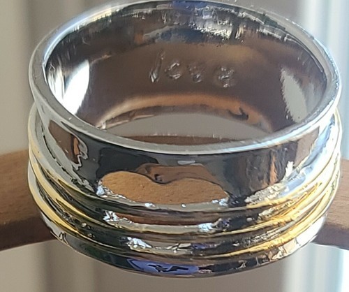 Handcrafted ~ Heart/Love ~ Wide Band Ring ~ Size 8 ~ Silver & Gold in Color Item image 11