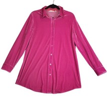 Soft Surroundings Button Up Shirt Medium Pink Velour Tunic Top Stretch B... - £17.14 GBP