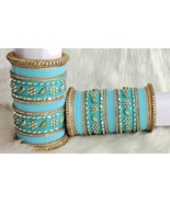 Indian Bollywood Traditional Blue Bangles Chudi Chuda Bridal Kundan Jewe... - £59.41 GBP
