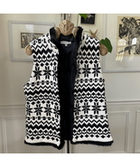 Talbots Black White Fair Isle Sweater Vest Fur Trim M Petite - $32.40