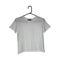 Zara Short Sleeve White Shirt Women Size Medium Open Knit Textured Round Neck - £10.10 GBP