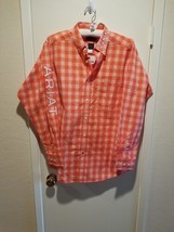 Ariat Pro Series Lewis Shirt Mens Medium Button Up Plaid Orange Long Sleeve - $39.11