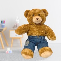 Build A Bear Honey Brown Bear Plush with Denim Jeans Swirly Fur Teddy BABW 18” - £14.10 GBP