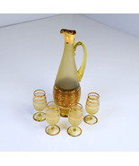 Bohemian Glass Czechoslovakia Gold Boho MCM Decanter/Pitcher + Glasses w... - $764.26 MXN