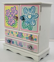 M) Girls Kid Wooden Jewelry Box Cabinet Drawer Organizer with Floral Accents - £15.79 GBP