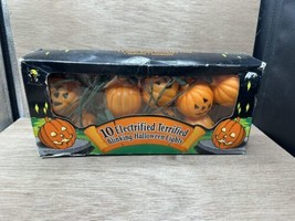 Vintage 10 Electrified Terrified Blinking Halloween Blow Mold Pumpkin Lights - £19.78 GBP