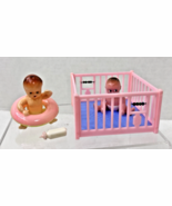 Vintage 1950s Ideal Pink And Blue Playpen w 2 Babies Bottle Swimming Ring - $16.34