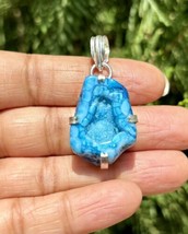 925 Sterling Silver Plated, Turquoise Blue Druzy Geode Agate Stone Penda... - £10.05 GBP