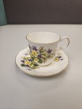 Vintage Royal Dover Tea Cup Saucer Fine Bone China Yellow Purple England - £16.82 GBP