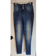 Womens 0 WallFlower Sassy Fit Blue Distressed Skinny Button Fly Denim Jeans - $8.91