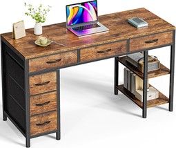 Huuger Computer Desk With 6 Drawers, 47 Inch Office Desk With, Rustic Brown - £94.20 GBP