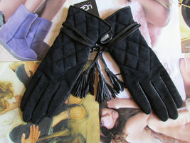 UGG Gloves Ophira Quilted Tassels Black Leather Medium New $165 - $114.00