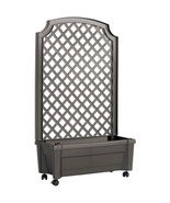 Outdoor Self-Watering Garden Planter with Trellis and Wheels in Grey Pla... - $292.59 CAD