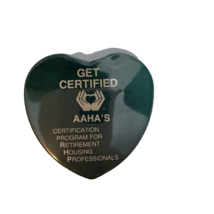 Vintage 90&#39;s Get Certified AAHA&#39;S Green Pinback Pin Button Heart Shape 2.25&quot; - £6.35 GBP