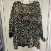 JOHNNY WAS Sz Large Top Floral Blouse Tunic Boho Artsy Coquette Mini Dress - £55.91 GBP