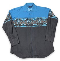 Panhandle Slim Aqua Black Southwest Star Stripe Men&#39;s Western Snap Shirt Sz L - £14.95 GBP