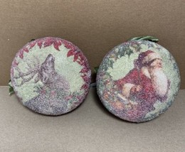 Midwest Santa Claus and Reindeer Beaded Styrofoam Round  Chrismtas Ornament 2pc - $13.52