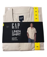 Gap Mens Size M Linen Dress Shirt Short Sleeve Button-Up Khaki Relaxededium - $369.90 MXN