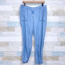 LOFT Lyocell Chambray Ankle Jogger Pants Blue Light Wash Mid Rise Womens 10 - $29.69