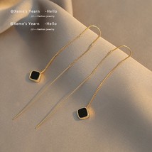High Sense Simple Black Square Pendant Long Earline Korean Fashion Jewelry Girl&#39; - £10.53 GBP