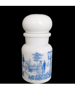 Vtg milk glass lidded apothecary jar w/ blue &amp; white Victorian scenes Be... - $29.99