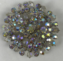 Vintage Brooch Pin White AB Round Stones Silver Tone Rhinestones Beads - €41,53 EUR