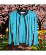 Ming Wang Women&#39;s Teal With Black Trim, Open Front Knit Cardigan Size M? - €38,37 EUR