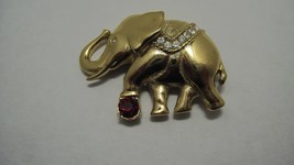 Swarovski Signed Swan Logo Elephant Brooch Pin Red &amp; Clear Crystals  203 - £15.00 GBP
