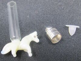 White Unicorn Glass Vial 1inch Bottle Charm Ashes Pendant Rice Pet Fur S... - $10.88