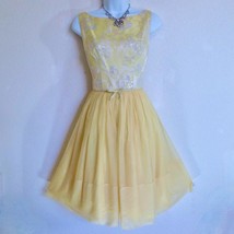 Vintage 60s Cocktail Dress XS Metallic Brocade Bodice Full Chiffon Skirt... - $74.99