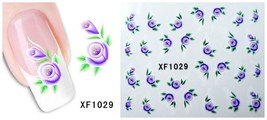 Nail Art Water Transfer Sticker Decal Stickers Pretty Flowers Green Blue XF1029 - £2.31 GBP