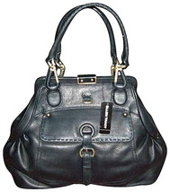 $589 Ellen Tracy Sandalia Purse Black Leather Handbag Bag Tote Top Swivel Clasp - £186.03 GBP