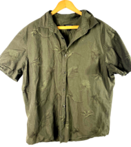 Express Size Large Shirt Mens Button Down Military Green Tropical Palm P... - £29.49 GBP