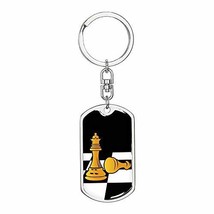 Chess Fan Gift Queen&#39;s Gambit Swivel Keychain Dog Tag Stainless Steel or 18k Gol - £34.99 GBP